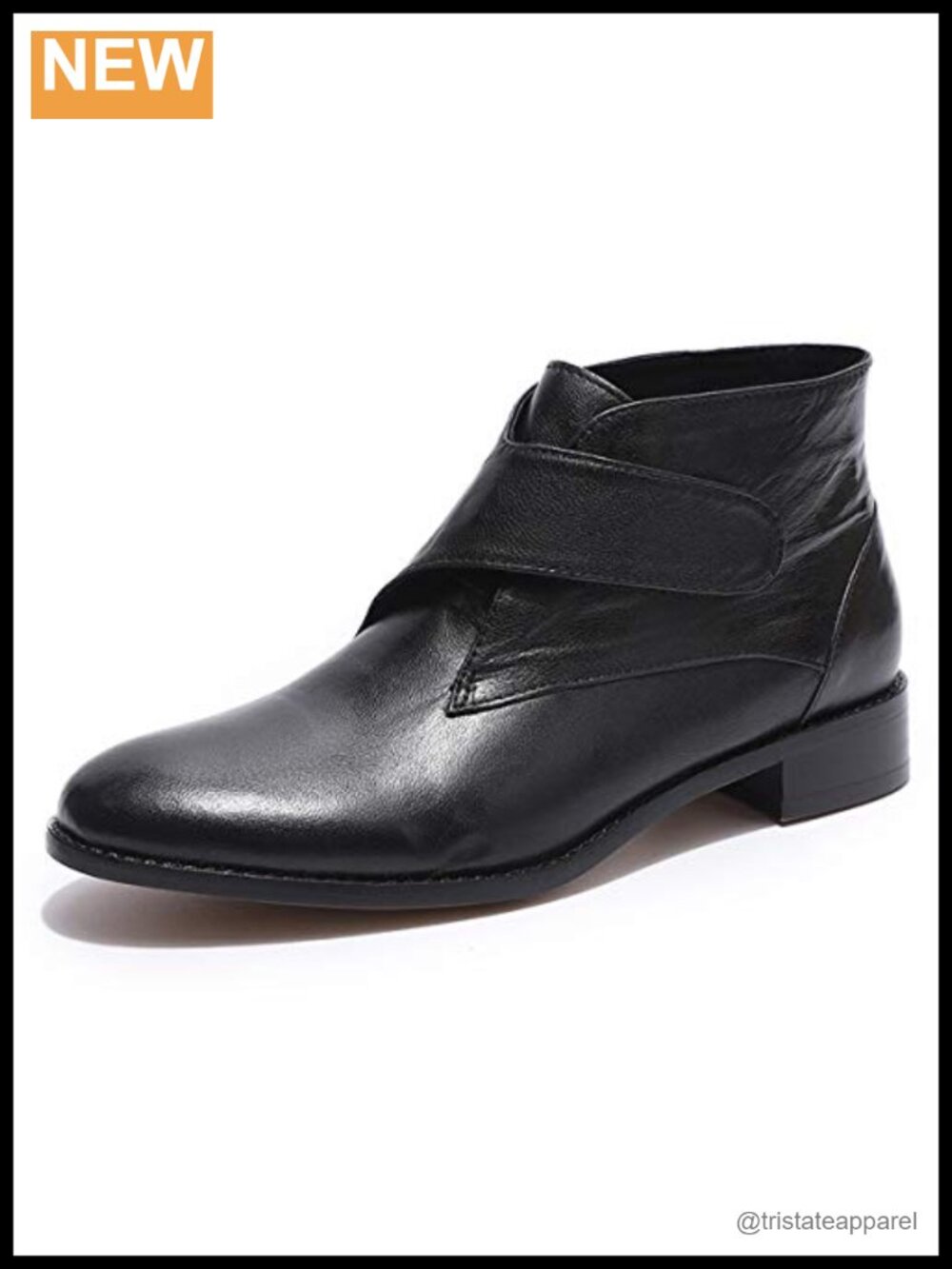 Women's Handmade Leather Ankle Boots Low Heel Velcro Closure